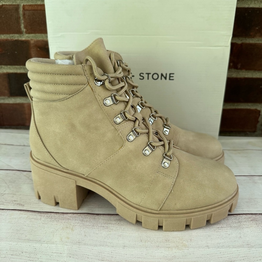 Sun + Stone Ruthee Sand Lace Up Military Combat  Ankle Boots Women’s US 10 M NEW